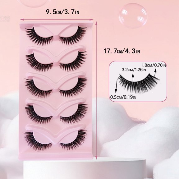 POITVD 5 Pairs Fox Cat Eye False Eyelashes, Natural One Strip Lashes with Black Band, Slanted Winged Style