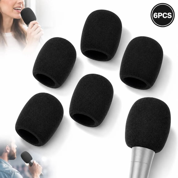 6 PCS Black Microphone Cover - Foam Mic Covers Windscreen Suitable for Most Standard Handheld Microphone