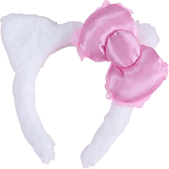POITVD Cat Ears Headband Pink Bow White Hair Accessories Y2k Stuff Gifts for Girls Women