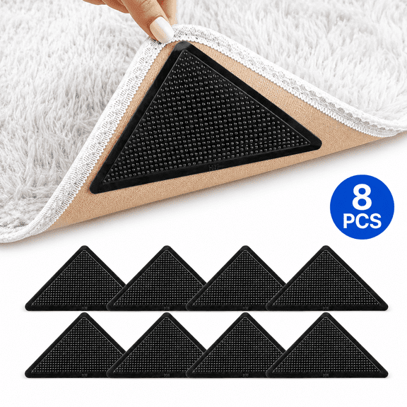 POITVD Rug Grippers for Hardwood Floors, 8 Pack Reusable Non Slip Rug Corner Grippers, Washable Anti Curling Carpet Holders for Area Rugs, Tile, Marble and Laminate Floors