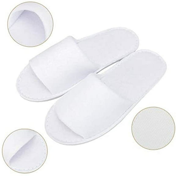 POIUYTR 10 Pairs Spa Slippers Disposable Open Toe White Slippers Fluffy Slippers for Home, Hotel, Travel and Party Guest