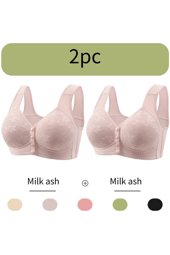 2Pack Daisy Bra for Seniors, Front Snap Closure Bras for Women Full Coverage Bra for Mom Grandma,Size M-6XL