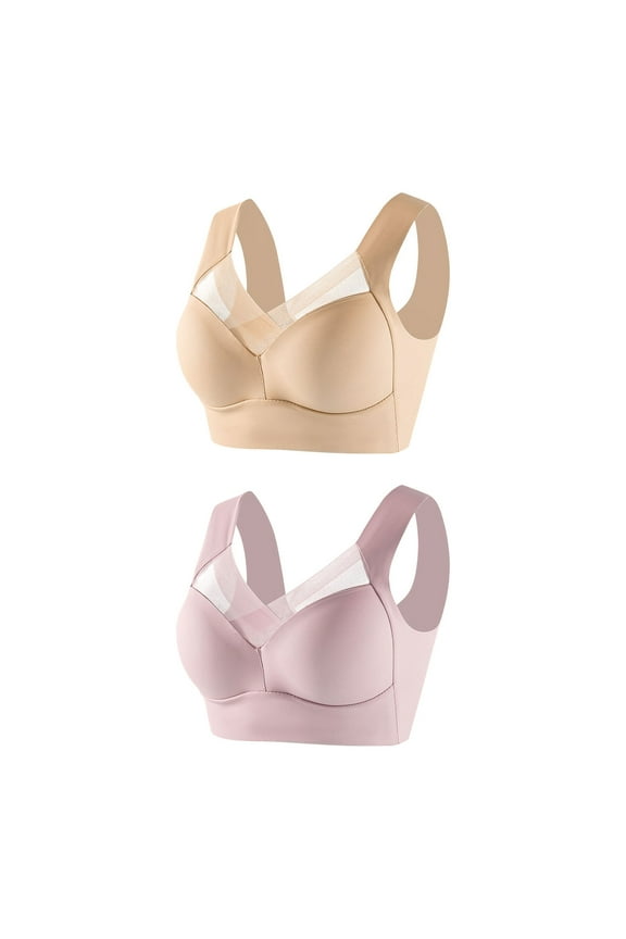 2Pack Womens Seamless Wirefree Bras Comfortable Wireless Bras No Underwire Padded Push Up Soft Bra