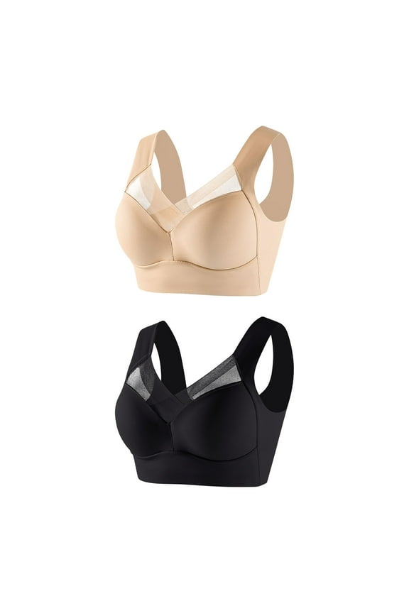 2Pack Womens Seamless Wirefree Bras Comfortable Wireless Bras No Underwire Padded Push Up Soft Bra