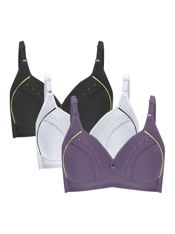 3 Pack Bra for Women Full Coverage Underwire Bras Push Up Comfort Soft Breathable Lightly Lined T-Shirt with Adjustable Elastic Straps