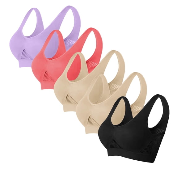 POIUYTR 5 Pack Sports Bras for Women Soft Wirefree Full Coverage No Underwire Everyday Comfortable Bras Seamless Padded Gym Workout Fitness Yoga Bra