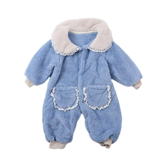 POIUYTR Baby Girls Fleece Romper Jumpsuit, One-piece Long Sleeve Sleep and Play Pajamas Newborn Baby Fuzzy Ruffle Jumpsuit Bodysuit Fall Winter Outwear Outfits