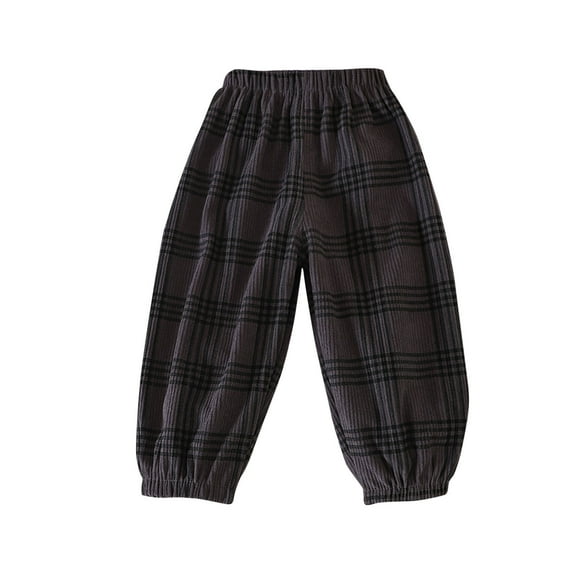 POIUYTR Baby Toddler Boys Girl Corduroy Pants Unisex Kids Plaid Print Elastic High Waisted Loose Cinch Bottom Pants Trousers