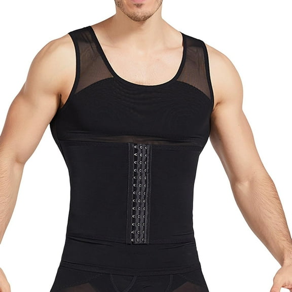 POIUYTR Men Body Shaper Underwear Compression Shirt Tummy Control Waist Belly Shirt Adjustable Waist Trimmer Belt Intensity, Slimming Shapewear