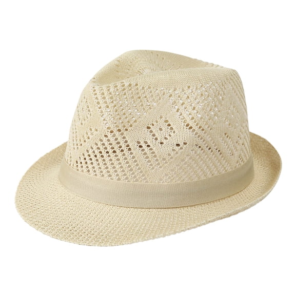 POIUYTR Boater Hats for Men Straw Trilby Hat Short Brim Fedora Straw Sun Hat for Men Panama Beach Hat