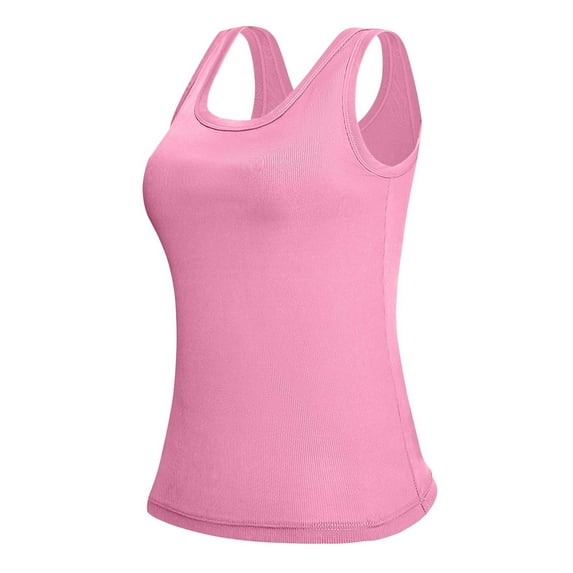 POIUYTR Camisoles for Women with Built in Bra,Basic Yoga Top Layering Ribbed Tank Top Padded Bra Undershirt