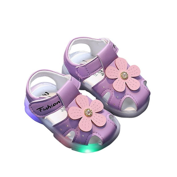 POIUYTR Baby Girls' Light-Up Sandals – Walking Soles with Floral Princess Design, Soft-Sole & Non-Slip for First Steps