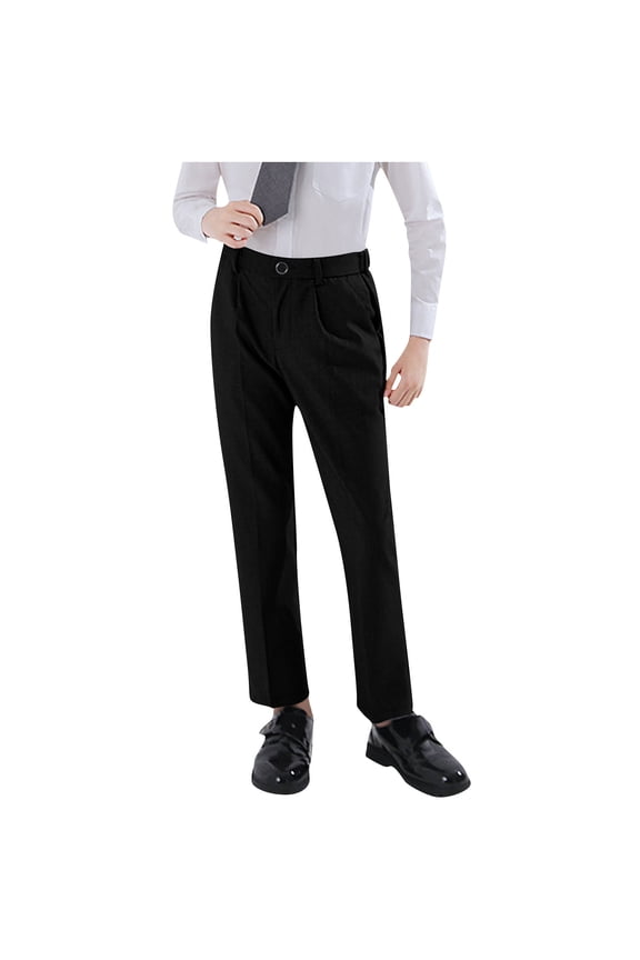 Boys' Wedding & School Event Pants Mid-Rise Flat Front Dressy Pants with Pockets for Graduations Ages 3-16 Years