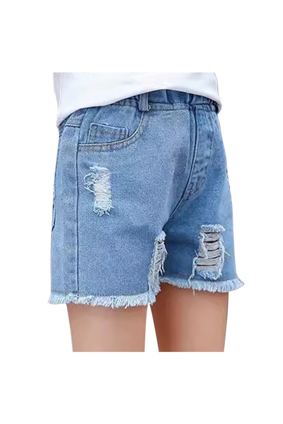Girls' Tween Ripped Rockstar Shorts Raw Edge Denim Shorts Elastic Waist Jean Shorts for Concert Tee Pairing 3-12Y