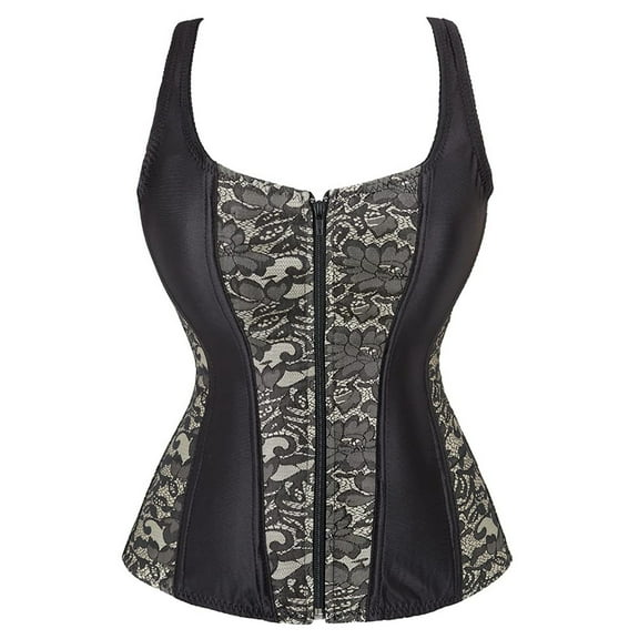 POIUYTR Corset Tops for Women Boned Lace Up Corsets and Strap Bustiers Top Overbust Shaper Gothic Vest Plus Size