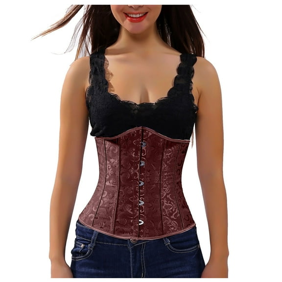 POIUYTR Corset Womens Overbust Lace Up Waist Cincher Boned Bustier Bodyshaper Crop Tops