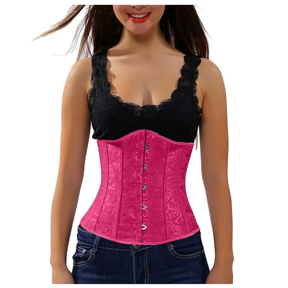 POIUYTR Corset Womens Overbust Lace Up Waist Cincher Boned Bustier Bodyshaper Crop Tops