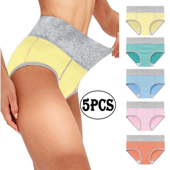POIUYTR Cotton Women's Panties 5PC - Mid-Rise Breathable Underwear No Show Briefs Stretchy Soft Underwear for Jeans/Dresses (Multi-Color Pack)