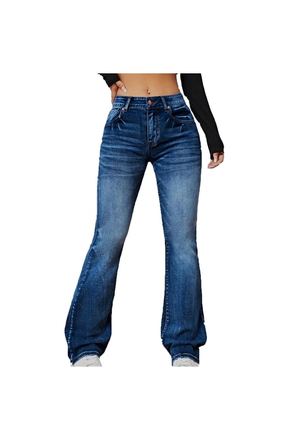 Flare Bell Bottom Jeans for Women High Waisted Wide Leg Denim Pants Baggy Stretchy Flared Jeans