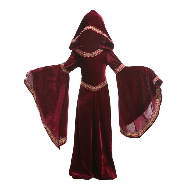 POIUYTR Girls Renaissance Dress Royalty Velvet Medieval Princess Hooded