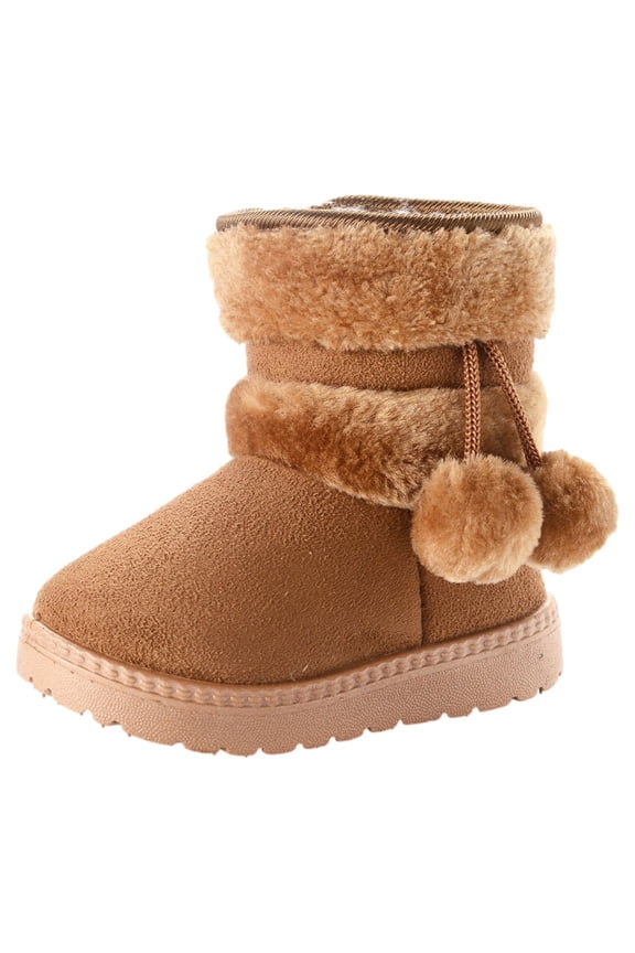 Girls Snow Boots Fleece Lining Warm Winter Non-Slip Boots Outdoor Shoes with Cute Ball for Toddlers/Little Kid