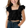 thumbnail image 1 of POIUYTR Girls Summer Casual Tank Tops Vacation Scoop Neck Ruffle Cap Sleeve Shirts Kids Beach Flowy Camisole, 1 of 6