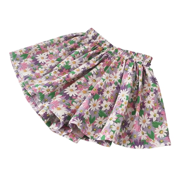 POIUYTR Girls Summer Pleated Skirts Casual Elastic Waist Flowy Mini Skirt Kids Vacation Pritned Skirts 1-8 Years