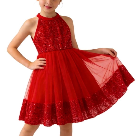 POIUYTR Girls Summer Tank Dress Casual Halter Mesh Flowy Sleeveless Dresses Kids Vacation Sundress 3-8 Years