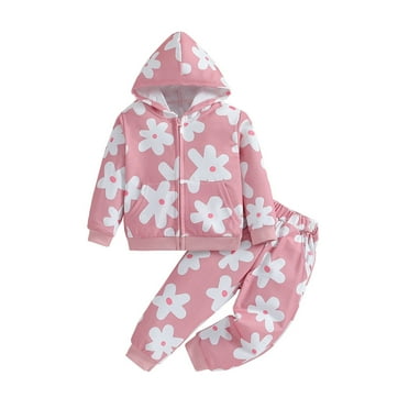 POIUYTR Girls Sweatsuit Set Floral Print Hoodie and Jogger Sweatpants Tracksuit 2 Piece Athletic Clothes Sets for Kids