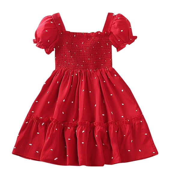 POIUYTR Girls and Toddler Summer Dresses Puff Sleeve Square Neck A-Line Printed Dress Soft Comfy Cotton Casual Beach Party Home Sundress Outfits 2024 Trendy
