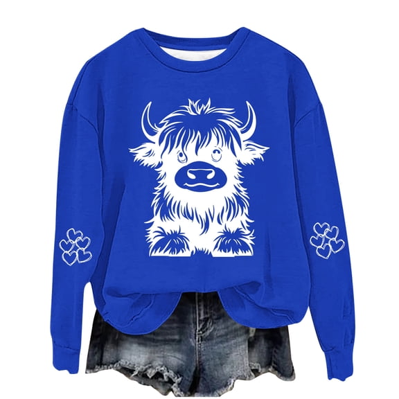 POIUYTR Highland Cow Sweatshirt for Girl Funny Graphic Pullover Top Cowgirl Long Sleeve Casual Crewneck Shirts