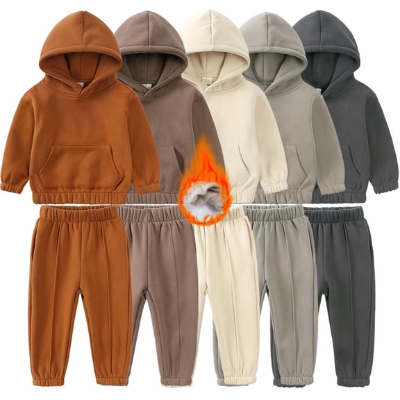 POIUYTR Infant Baby Boys Girls Brushed Fleece Hooded Sweatsuit Sweatshirt Top Pants 2Pcs Outfits Elastic Waist Pants Hooded Pullover with Pocket Fall Winter Youth Suit