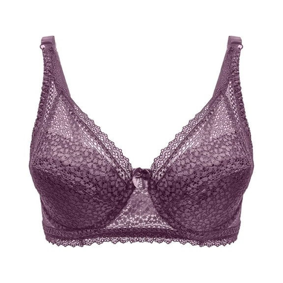 POIUYTR Lace Bras for Women Plus Size Comfort Full Coverage Underwire Bras Soft Breathable Push Up Lightly Everyday Bra for Full Figure 2024