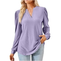 POIUYTR Long Sleeve Shirt for Women Casual V-Neck Loose Fit Tunic Blouse Fashion Solid Color Dressy Pullover Tops 2024 Fall Outfits