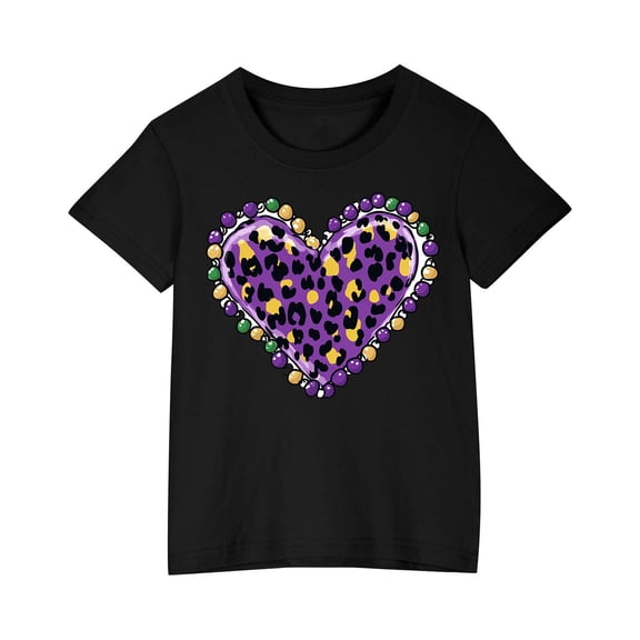 POIUYTR Mardi Gras Hearts Shirts Cute Outfit Girls Kids Toddler T-Shirt Short Sleeve Carnival Tee Holiday Tops