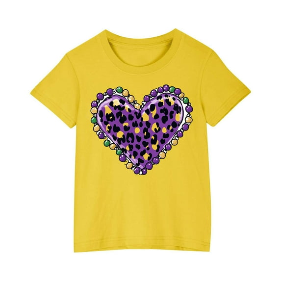 POIUYTR Mardi Gras Hearts Shirts Cute Outfit Girls Kids Toddler T-Shirt Short Sleeve Carnival Tee Holiday Tops