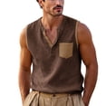 thumbnail image 1 of POIUYTR Men Casual Cotton Linen Tank Tops Summer V Neck Solid Color Sleeveless Shirts Loose Camisole With Pockets, 1 of 6