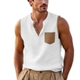 thumbnail image 1 of POIUYTR Men Casual Cotton Linen Tank Tops Summer V Neck Solid Color Sleeveless Shirts Loose Camisole With Pockets, 1 of 6