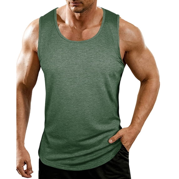 POIUYTR Men Summer Workout Tank Tops Casual Crewneck Solid Color Sleeveless Shirts Gym Loose Undershirt