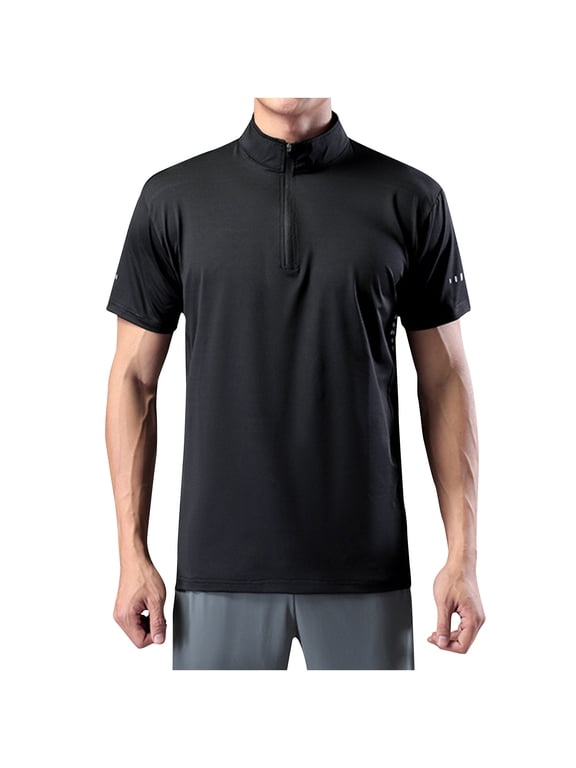 Men's 1/4 Zip Pullover Short Sleeve Shirt, Quick Dry Performance Running Top, Athletic Quarter Zip T-Shirt