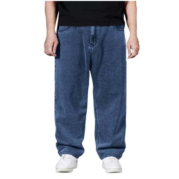 POIUYTR Men's Jeans Baggy Pants Casual Loose Fit Straight Wide Leg Denim Pants