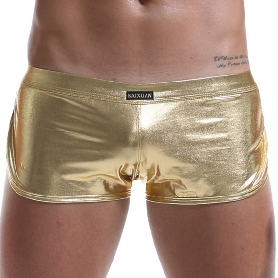 POIUYTR Men's Shiny Liquid Metallic Underwear Faux Leather Boxer Brief Low Rise Pouch Underpants