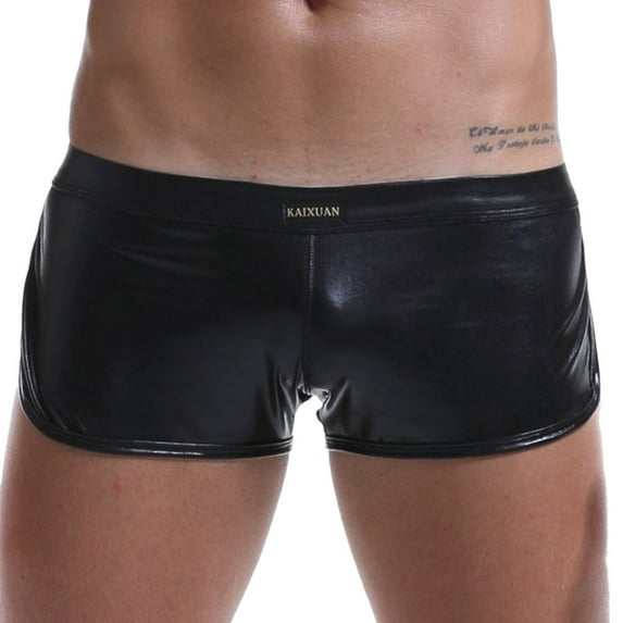 POIUYTR Men's Shiny Liquid Metallic Underwear Faux Leather Boxer Brief Low Rise Pouch Underpants