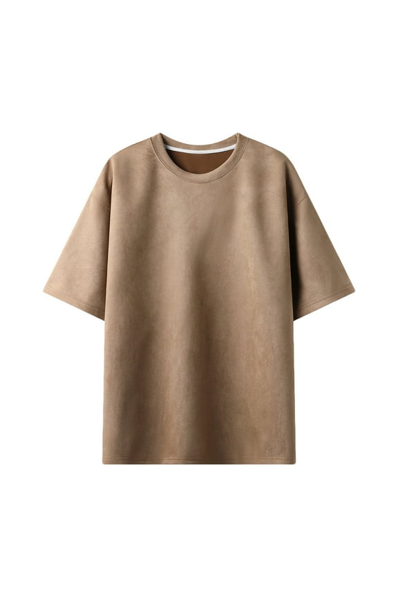 Men's Suede T-shirt Short Sleeve Faux Suede Crew Neck Tops Casual Basic Solid Color Tee Shirt