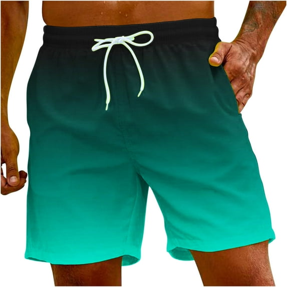 POIUYTR Men's Swim Trunks Summer Casual Beach Shorts Gradient Quick Dry Bathing Suit Swimming Shorts with Pockets