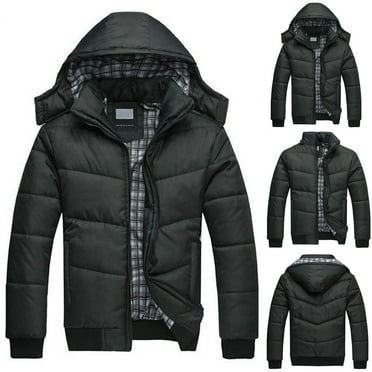 POIUYTR Men's Warm Puffer Jacket Winter Coat Lightweight Windproof Insulated Down Jackets for Snow Ski with Detachable Hood