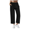 thumbnail image 1 of POIUYTR Pajama Pants for Women Casual Summer Elastic Waist Drawstring Wide Leg Pants Comfy Cotton Linen Loose Fit Lounge Trouser with Pockets, 1 of 5