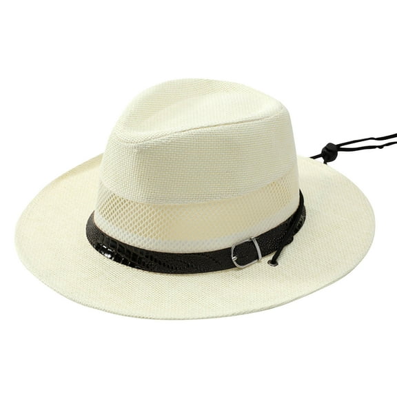 POIUYTR Panama Hat Sun Hats for Men Fedora Straw Beach Hat Classic Straw Boater Hat with Drawstring