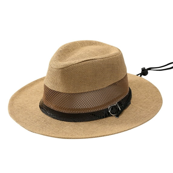 POIUYTR Panama Hat Sun Hats for Men Fedora Straw Beach Hat Classic Straw Boater Hat with Drawstring