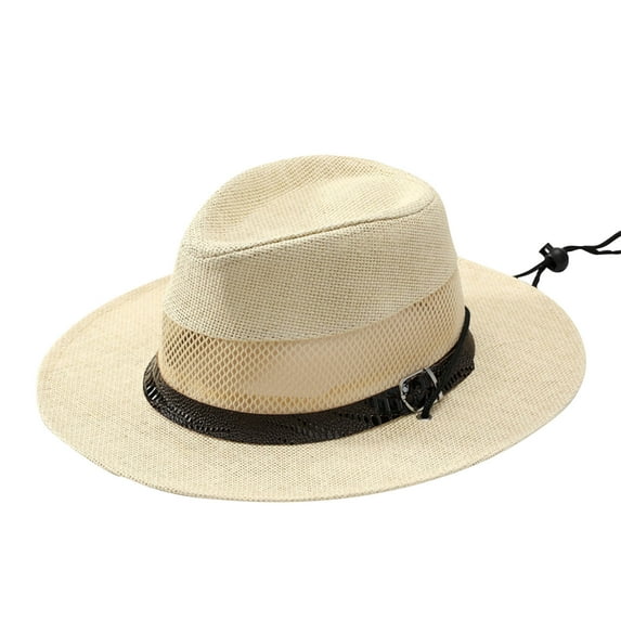 POIUYTR Panama Hat Sun Hats for Men Fedora Straw Beach Hat Classic Straw Boater Hat with Drawstring